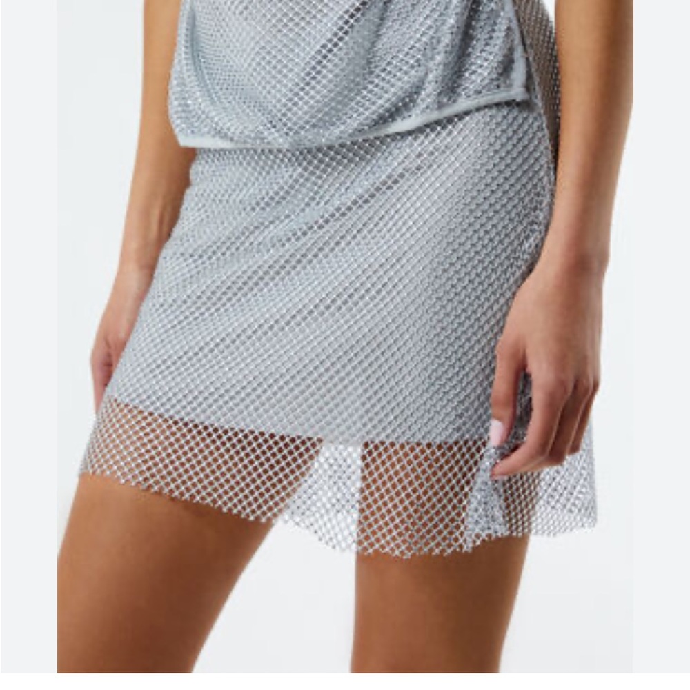 WeWoreWhat Silver Mesh Sequin Skirt NEW